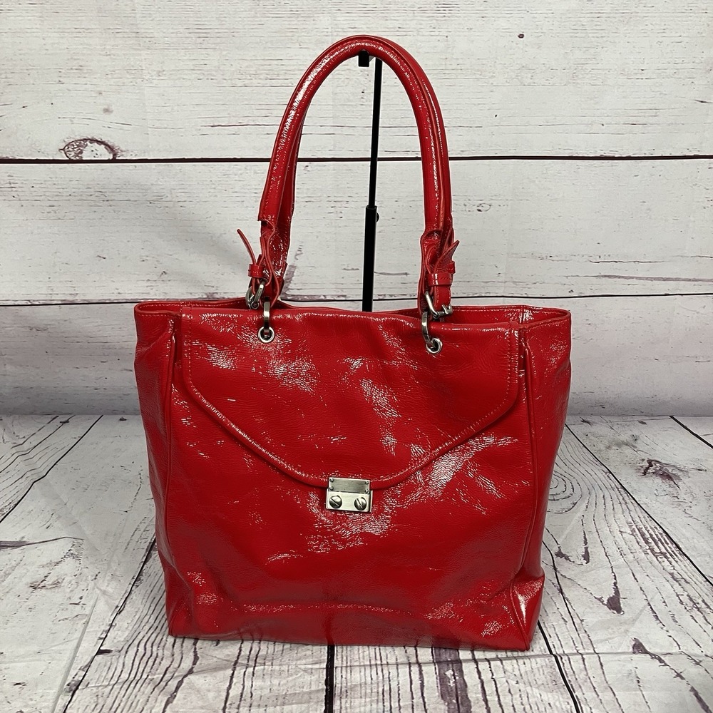 Witchery Red Patent Leather Tote Bag Shoulder Handbag‎ Large Statement Purse